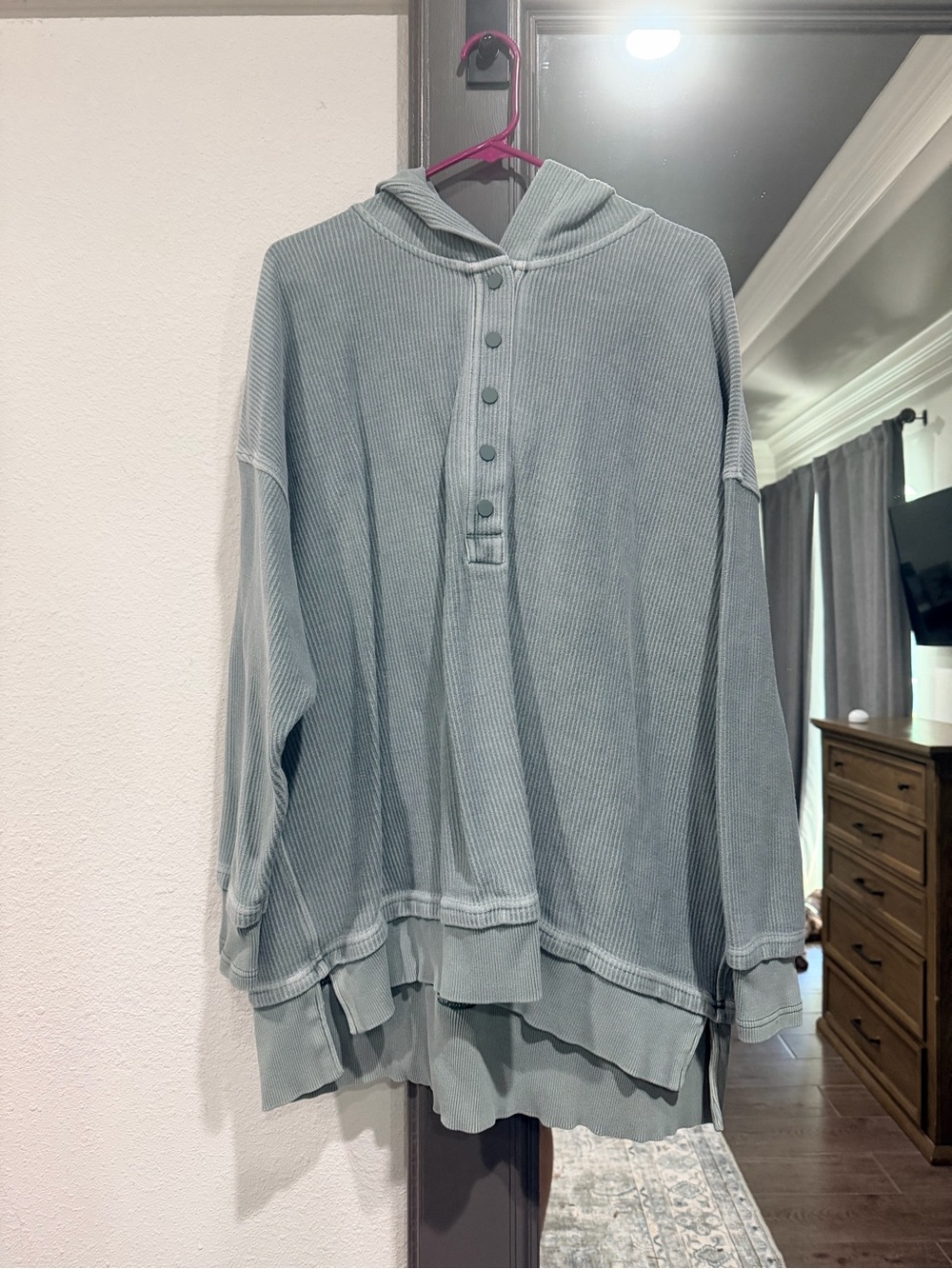 aerie Soft Sage Ribbed Henley Hoodie